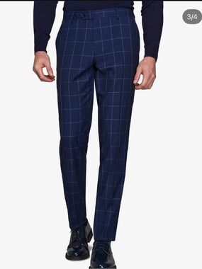 Men's Navy Windowpane Dress Trousers